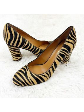 J. McLaughlin Tiger Striped Dyed Cow Hair Block Heel Pumps